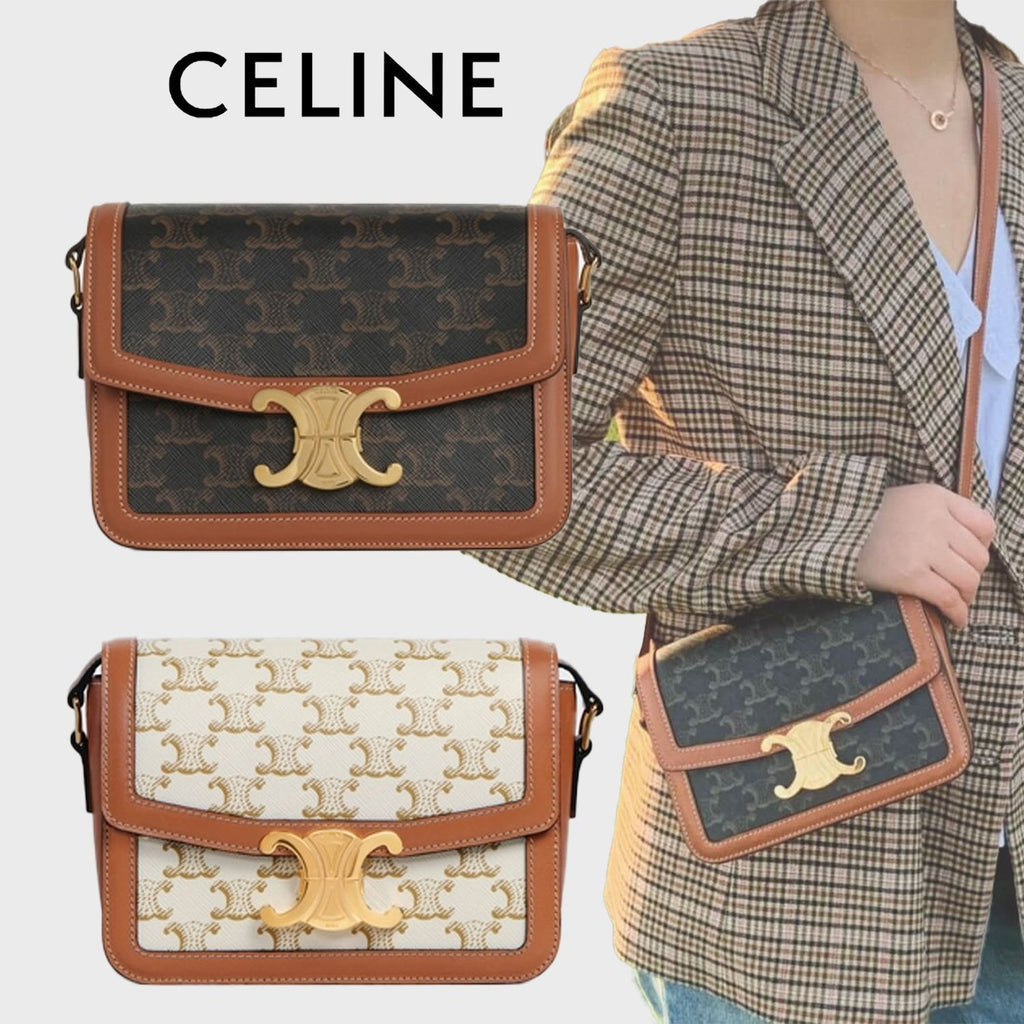 [CELINE] Medium Triomphe Canvas Triomphe Bag / Canvas & Calfskin Tan [Bag]